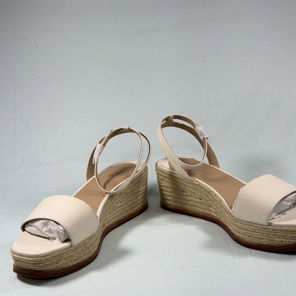 Laure Ralph Lauren Size-11B Leona Espadrille Platform Wedge Sandal Leather White